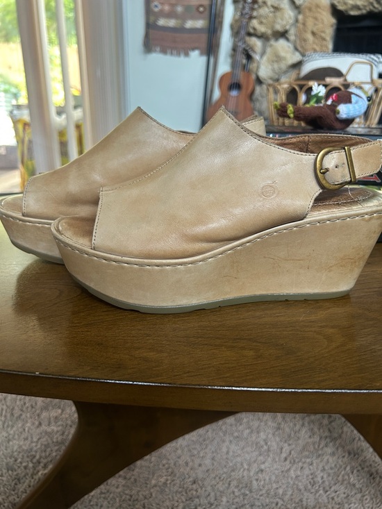 Born Shoes - BORN Leather Wedge Slingback Sandals